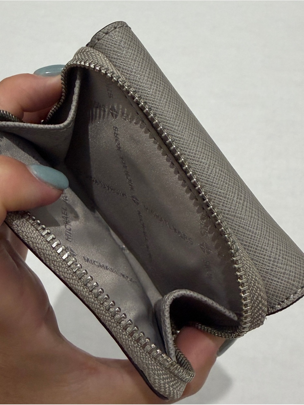 Michael Kors Gray Saffiano Leather Zip Card Case